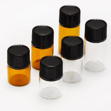 Load image into Gallery viewer, 10pcs PVC Amber Essential Oil Bottle 1/2/3 ML Thin Glass Small Brown Perfume Oil Vials Sample Test Bottle With Orifice Reducer
