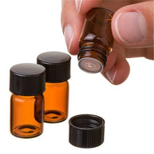 Load image into Gallery viewer, 10pcs PVC Amber Essential Oil Bottle 1/2/3 ML Thin Glass Small Brown Perfume Oil Vials Sample Test Bottle With Orifice Reducer
