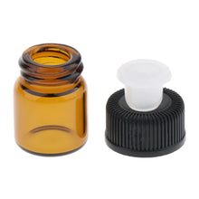 Load image into Gallery viewer, 100Pcs 1ml 2ml 3ml Amber Glass Vials, Mini Essential Oil Bottles with Orifice Reducer &amp; Black Plastic Cap
