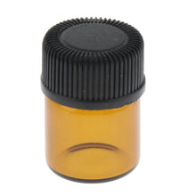 Load image into Gallery viewer, 100Pcs 1ml 2ml 3ml Amber Glass Vials, Mini Essential Oil Bottles with Orifice Reducer &amp; Black Plastic Cap
