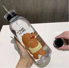 Load image into Gallery viewer, 1000ml Plastic Straw Cartoon Frosted Leak Proof Panda Bear Pattern Transparent Water Cup Sports Drink Cup
