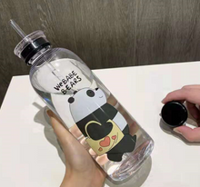 Load image into Gallery viewer, 1000ml Plastic Straw Cartoon Frosted Leak Proof Panda Bear Pattern Transparent Water Cup Sports Drink Cup
