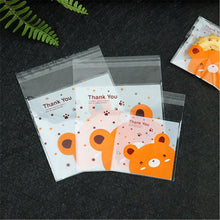 Load image into Gallery viewer, 100Pcs 2 SIZE Plastic Bags bear Cookie&amp;Candy Bag Self-Adhesive For Wedding Birthday Party Gift Bag Biscuit Baking Packaging Bag

