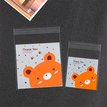 Load image into Gallery viewer, 100Pcs 2 SIZE Plastic Bags bear Cookie&amp;Candy Bag Self-Adhesive For Wedding Birthday Party Gift Bag Biscuit Baking Packaging Bag
