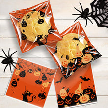 Load image into Gallery viewer, 100Pcs Halloween Plastic Candy Bag Skull Pumpkin Ghost Opp Transparent Gift Bag for Halloween Party Cookie Biscuit Packaging Bag
