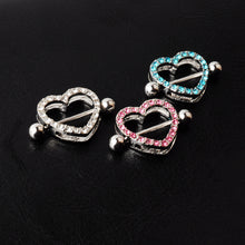 Load image into Gallery viewer, Double-Layer Diamond-Embedded Love Nipple Ring Electroplated Heart-Shaped Three-Color Adhesive Nail
