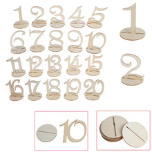 Load image into Gallery viewer, 10pcs 1-10/11-20 Wooden Table Numbers Set with Base Birthday Wedding Party Decor Gifts
