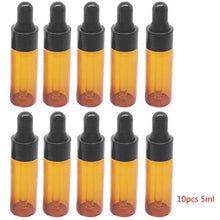 Load image into Gallery viewer, 10pcs Amber Glass Dropper Bottles With Black Cap for Essential Oil Perfume Sample Bottle Aromatherapy
