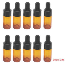 Load image into Gallery viewer, 10pcs Amber Glass Dropper Bottles With Black Cap for Essential Oil Perfume Sample Bottle Aromatherapy
