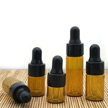 Load image into Gallery viewer, 10pcs Amber Glass Dropper Bottles With Black Cap for Essential Oil Perfume Sample Bottle Aromatherapy
