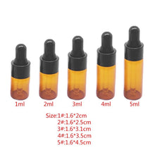 Load image into Gallery viewer, 10pcs Amber Glass Dropper Bottles With Black Cap for Essential Oil Perfume Sample Bottle Aromatherapy

