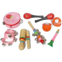 Load image into Gallery viewer, 10pcs Baby Kids Music Instrument Toys Set Rainbow Combination Wooden Early Childhood Education Toy Child Ring Bell Percussion
