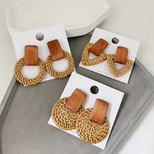 Load image into Gallery viewer, Wooden round Rattan Earrings Bohemian Style Geometric Ear Studs Girls Personalized Earrings
