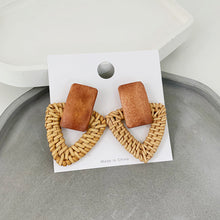 Load image into Gallery viewer, Wooden round Rattan Earrings Bohemian Style Geometric Ear Studs Girls Personalized Earrings
