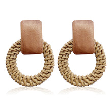 Load image into Gallery viewer, Wooden round Rattan Earrings Bohemian Style Geometric Ear Studs Girls Personalized Earrings
