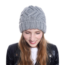 Load image into Gallery viewer, Rhombus Plaid Soft Thick Wool Knitted Hat Girl's Cap Fashion Autumn and Winter Woolen Cap
