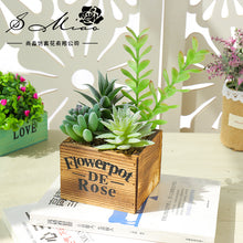 Load image into Gallery viewer, Square Wooden Basin Succulent Combined Green Plants Artificial Plant Creative Decoration Flower Bonsai Flower
