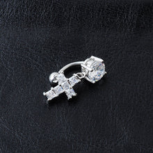Load image into Gallery viewer, Fashion Upside down Zircon Navel Stud Cross Pendant Stainless Steel Umbilical Ring Buckle
