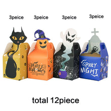 Load image into Gallery viewer, 12/24/36PCS Halloween Candy Box Horror Ghost Cat Pumpkin Cross Paper Gift Cookie Box Trick Treat for DIY Halloween Party Supply
