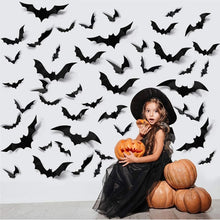 Load image into Gallery viewer, 12/24/48pcs Halloween Decoration 3D Black Bat Halloween Party DIY Bar Room Decor Party Scary Props Wall Sticker
