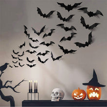 Load image into Gallery viewer, 12/24/48pcs Halloween Decoration 3D Black Bat Halloween Party DIY Bar Room Decor Party Scary Props Wall Sticker
