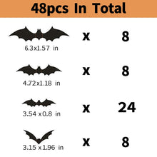 Load image into Gallery viewer, 12/24/48pcs Halloween Decoration 3D Black Bat Halloween Party DIY Bar Room Decor Party Scary Props Wall Sticker
