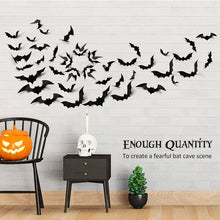 Load image into Gallery viewer, 12/24/48pcs Halloween Decoration 3D Black Bat Halloween Party DIY Bar Room Decor Party Scary Props Wall Sticker
