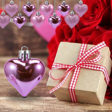 Load image into Gallery viewer, 12pcs Valentine Heart Ornaments Romantic Valentine's Day Gifts Hanging Heart Shape Ornament Red Gold Silver Christmas Balls
