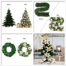 Load image into Gallery viewer, 120PCS /1set Christmas Tree Ornament Flash Artificial Flower Bow Bell Snowflake Small Cane Clip for Christmas Party Decoration
