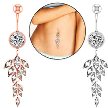 Load image into Gallery viewer, Belly Ring Creative Leaves Horse Eye Zircon Navel Stud Piercing Jewelry
