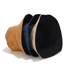 Load image into Gallery viewer, Suede Wide Brim Bucket Hat Men's and Women's Solid Color Light Board Double-Sided Wear Bucket Hat Autumn Outdoor Sun Hat
