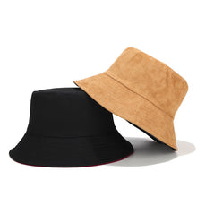 Load image into Gallery viewer, Suede Wide Brim Bucket Hat Men's and Women's Solid Color Light Board Double-Sided Wear Bucket Hat Autumn Outdoor Sun Hat
