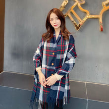 Load image into Gallery viewer, Cashmere Button Women's Cloak Shawl Korean Style Autumn and Winter Dual-Use Thickened Tassel Plaid Scarf
