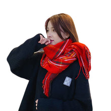 Load image into Gallery viewer, Cashmere Button Women's Cloak Shawl Korean Style Autumn and Winter Dual-Use Thickened Tassel Plaid Scarf
