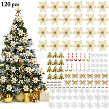 Load image into Gallery viewer, 120 PCs Christmas Flower Set Christmas Tree Decoration Pendant Plastic Flowers Artificial Flowers

