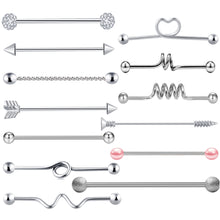 Load image into Gallery viewer, 13-Piece Set Industrial Barbell Cross Bar Piercing Jewelry Stud Earrings
