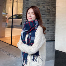 Load image into Gallery viewer, Cashmere Button Women's Cloak Shawl Korean Style Autumn and Winter Dual-Use Thickened Tassel Plaid Scarf
