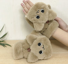 Load image into Gallery viewer, Plush Gloves Cartoon Cat Cute Half Finger Flip Warm Thickened Student Keyboard Gloves Female Winter
