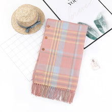 Load image into Gallery viewer, Cashmere Button Women's Cloak Shawl Korean Style Autumn and Winter Dual-Use Thickened Tassel Plaid Scarf
