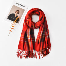 Load image into Gallery viewer, Cashmere Button Women's Cloak Shawl Korean Style Autumn and Winter Dual-Use Thickened Tassel Plaid Scarf

