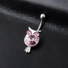 Load image into Gallery viewer, Three-Color Crystal Owl Belly Ring Navel Stud
