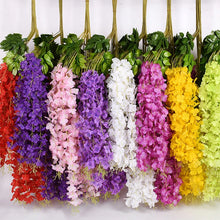 Load image into Gallery viewer, 12Pcs Artificial Wisteria Flowers Fake Wisteria Vine Ratta Hanging Garland Silk Flowers String Home Party Wedding Decoration
