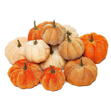 Load image into Gallery viewer, 12pcs Artificial Pumpkin Velvet Plush Material Soft Fake Pumpkin Autumn Harvest Thanksgiving Halloween Decoration
