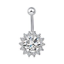 Load image into Gallery viewer, Flower Crystal Navel Belly Ring Button Bar Body Piercing Jewelry
