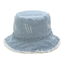 Load image into Gallery viewer, Washed-out Vintage Ripped Cowboy Hat Children Fashion Street Rough Selvedge Fisherman Hat Spring and Summer Outdoor Sun Hat
