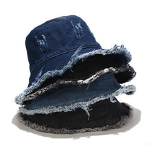 Load image into Gallery viewer, Washed-out Vintage Ripped Cowboy Hat Children Fashion Street Rough Selvedge Fisherman Hat Spring and Summer Outdoor Sun Hat
