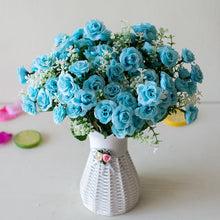 Load image into Gallery viewer, 15 Heads Mini Roses Bouquet Artificial Flower Wedding Scene Layout Fake Floral Living Room Desk Christmas Home Decor Accessories
