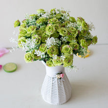 Load image into Gallery viewer, 15 Heads Mini Roses Bouquet Artificial Flower Wedding Scene Layout Fake Floral Living Room Desk Christmas Home Decor Accessories
