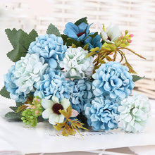 Load image into Gallery viewer, 15 flower head silk hydrangea artificial flower   white wedding flowers small bouquet fake flower party DIY decoratio
