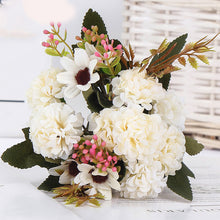 Load image into Gallery viewer, 15 flower head silk hydrangea artificial flower   white wedding flowers small bouquet fake flower party DIY decoratio
